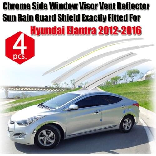 1 Set Chrome Side Vent Sun Shade Window Visors Rain Guard Deflectors For Hyundai Elantra 2012-2016