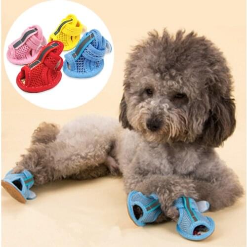 Summer Dog Shoes Breathable Mesh Pet Puppy Dog Shoes for Small Dogs Cats Cute Anti-Slip Reflective Chihuahua Pug Sandals Shoes