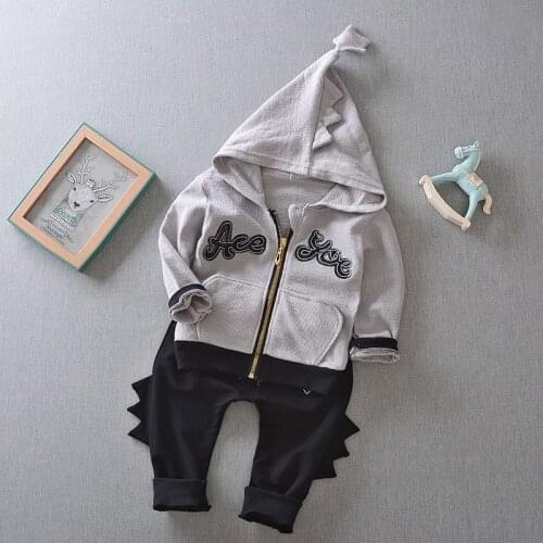 Fashion Baby Boys Dinosaur Hooded Zipper Shirt + Pants Suit Spring New Children Clothing Sets Trendy Boy Kids 2-Piece Clothes