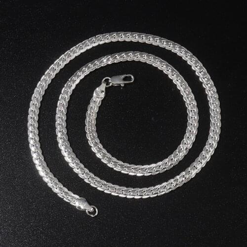 Men Trendy Silver Color Flat Necklace Punk Hip Hop Long Chain DIY Jewelry Female Metal Curb Chain Necklace Rock Accessories