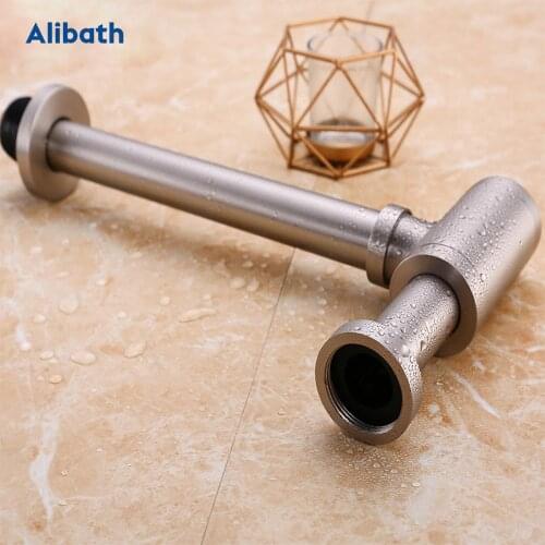 Basin Bottle Trap Brass Bathroom Sink Siphon Drains P-TRAP Pipe Waste, Brushed Nickel