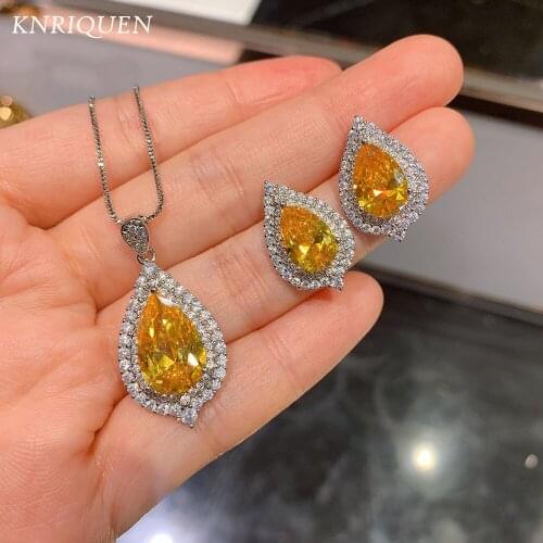 Vintage 925 Sterling Pear-Shaped High Carbon Diamonds Topaz Gemstone Earrings Necklace Wedding Fine Jewelry Sets Gift for Women