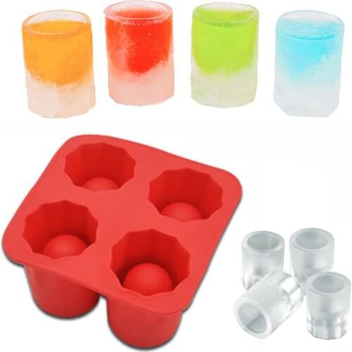 4 Cup Shape Silicone Ice Cube Mold Shot Glass Ice Mould Ice Cube Tray Summer Bar Party Beer Ice Cocktail Cold Drinking Tools