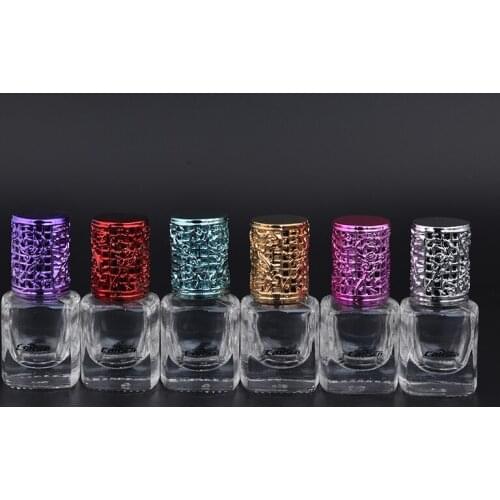 MUB - 8ml Glass Square Steel Ball Bottle Essential Oil Perfume Bottle Alloy Cap Bottle With Words
