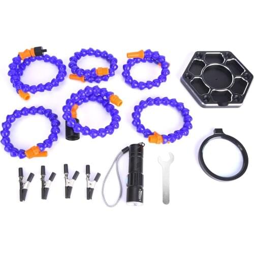 Soldering Iron Helping Holder 6Pcs Nylon Arms Printed Circuit Board Repairing Tool With LED Light Magnifying Glass