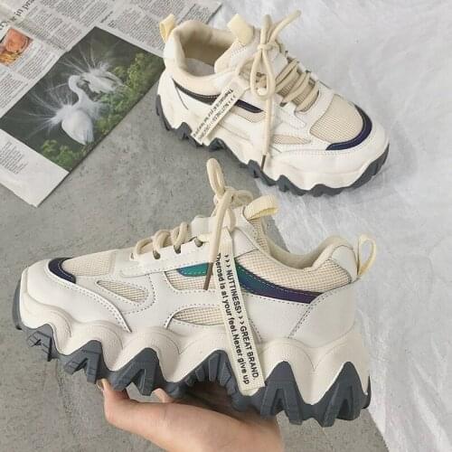 Women Sneakers Platform Shoes Breathable Mesh Casual Sports Shoes Spring Summer Vulcanize Shoes BeigeTrainers Zapatos De Mujer