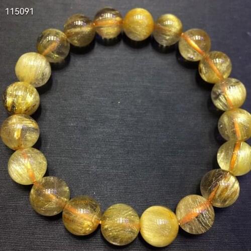 9.5mm Natural Gold Rutilated Quartz Woman Men Bracelet Rutilated Titanium Clear Round Beads Jewelry From Brazil AAAAAAA