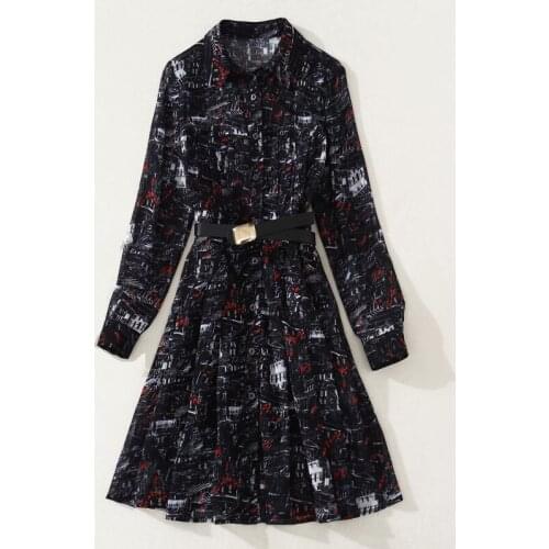 New HIGH QUALITY 2021 Fashion Designer Runway Dress Womens Turn-down Collar Long Sleeve Sashes Vintage Floral Print shirt Dress