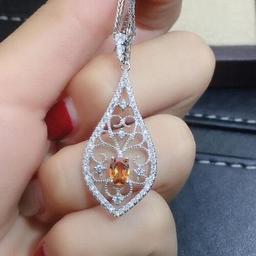 100% Natural and Real vivid orange necklace pendant 925 silver Fine jewelry Pendant