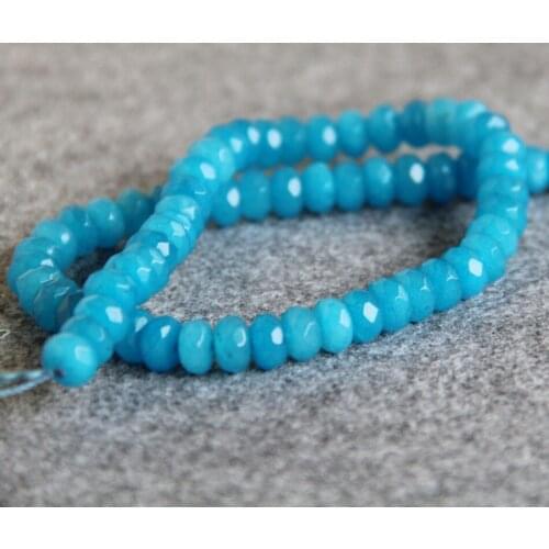 5x8mm Fashion Faceted sky blue beads chalcedony beads Round stones DIY Beads 15" Jewelry making design wholesale