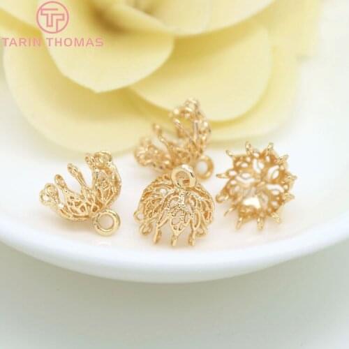 6PCS 24K Champagne Gold Color Brass Round and Oval Charms Beads Caps Connector Tassel Caps High Quality Jewelry Accessories