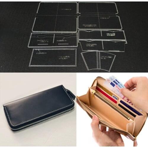 7pcs Leathercraft Clear Acrylic Wallet Pattern Stencil Template Set Leather Craft DIY Tool for Beginners Adults