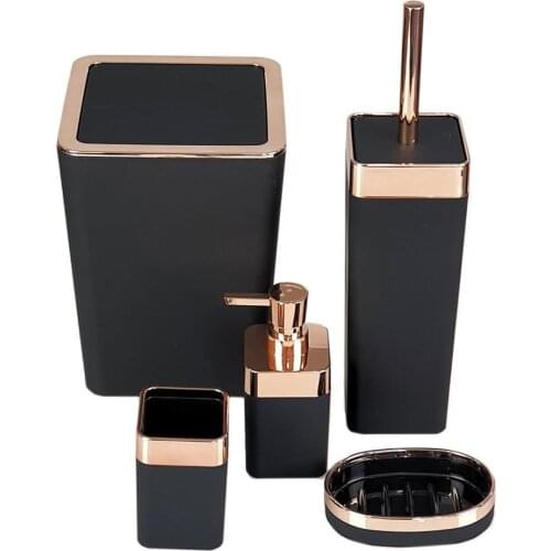 Acrylic Bathroom Set Matt Velvet Surface Bucket Soap Dish Set Toilet Brush 5 Piece Toilet Set Bathroom Trash Bin Barrel Bathroom