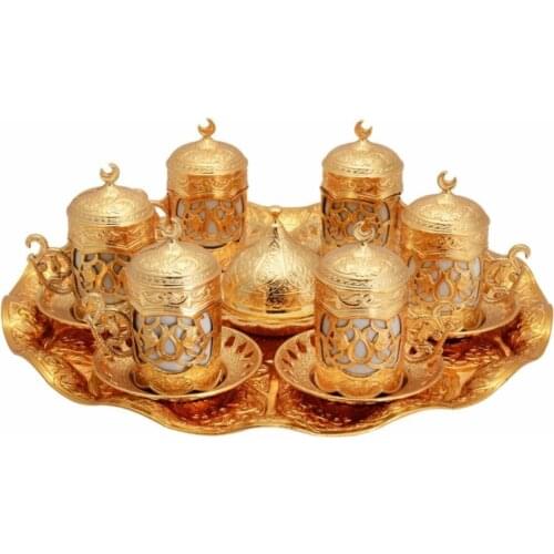 Bazaar Gift Guest Service For Ottoman Crescent Motif Sultan Turkish coffee Tray Cup Lokum Set 6 Personality Gold Color