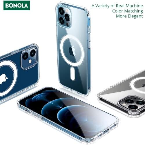 Bonola Luxury Original Case for MagSafe iPhone 12 Pro Max/12 Mini/11 Protect Cover Strong Magnetic Clear Hard Shockproof Cases