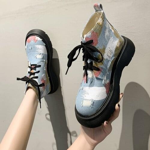 Womens shoes platform boots women round toe thick heel ankle boots women lace cross tie boots women