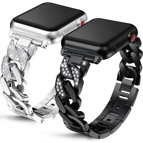 Stainless Steel Watch Band for Apple Watch 42mm 44mm 38mm for Apple Watch Series 5 40mm Strap Women Diamond Bracelet Accessories