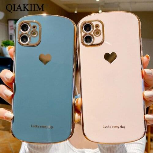 Love Heart Plating Phone Cases For iPhone 12 Mini 11 Pro XS Max X XR 7 8 Plus SE 2020 Case Cute Silicone Soft IMD TPU Back Cover