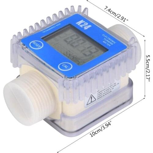 K24 Digital LCD Turbine Fuel Flow Tester Flow Meter for Chemicals Water Sea Liquid Flow Meter Measuring Tools blue S06 21