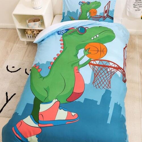 Dinosaur Basketball Cartoon Anime Bedding Set Printing Pillowcase Quilt Cover Double Size Home Textile Decoration Kids Room