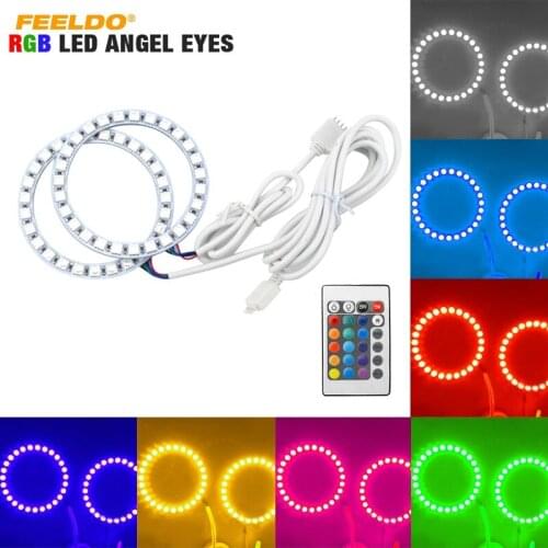 FEELDO 2X80mm Car RGB Multi-Color LED Angel Eyes Halo Ring Lighting Kit Wireless Remote Control For Cheverolet Lacetti Hatchback