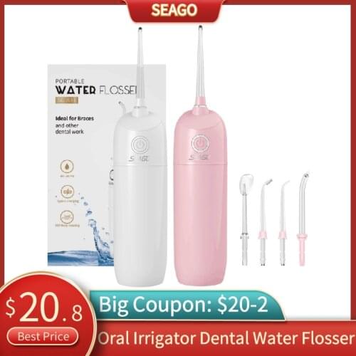 Seago Portable Oral Irrigator Dental Water Flosser USB Rechargeable 5 Jet Nozzles 190ML Vacuum Tank Waterproof Teeth Cleaner