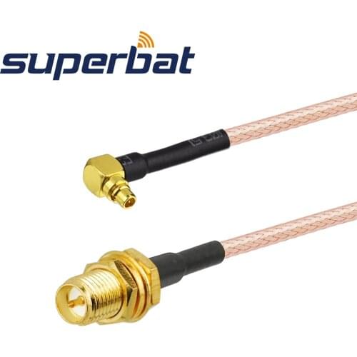 Superbat MMCX Right Angle Plug Male to RP-SMA BulkHead Jack Female Pigtail Cable RG316 15CM