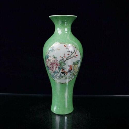 China old porcelain Green Glaze Pastel Flower and Bird Pattern Vase