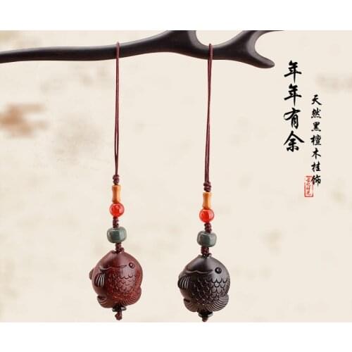 Chinese style mobile phone lanyard ebony wood every year there is fish phone jewelry pendant anti-lost female bag jewelry gift