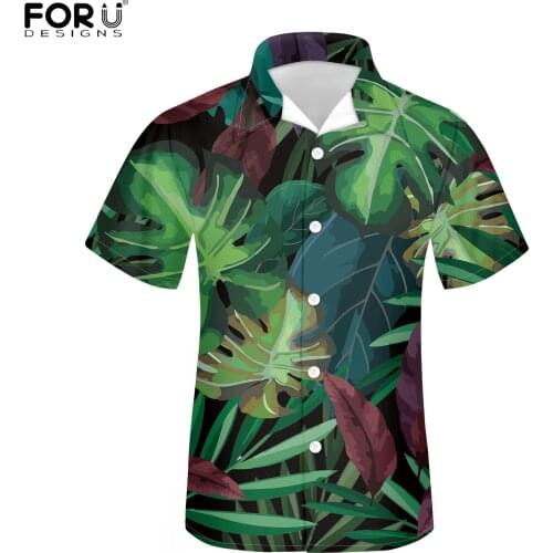 FORUDESIGNS Summer Beach Fashion Male Shirt Large Size Button Short Sleeve Tropical Leaf Print Breathable Button Shrit Boy Tops