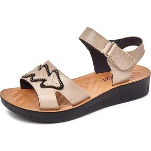 Hot 2020 New Summer Rhinestone Genuine Leather Sandals Soft Bottom Open Toe Women Fashion Sandals Comfort Non-slip Wedge Sandals