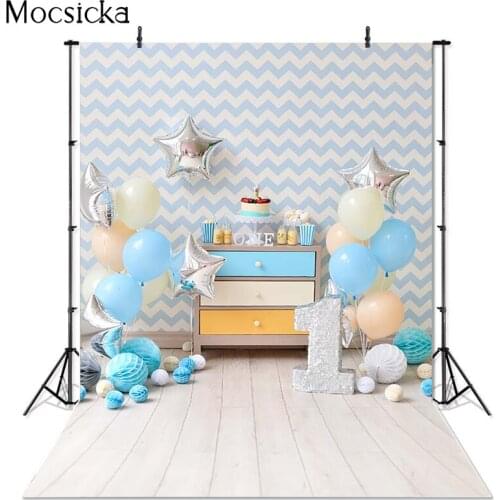 MEHOFOTO Customized Chevrons Wall Balloons 1st Birthday Cake Baby Photography Backgrounds Photographic Backdrop for Photo Studio