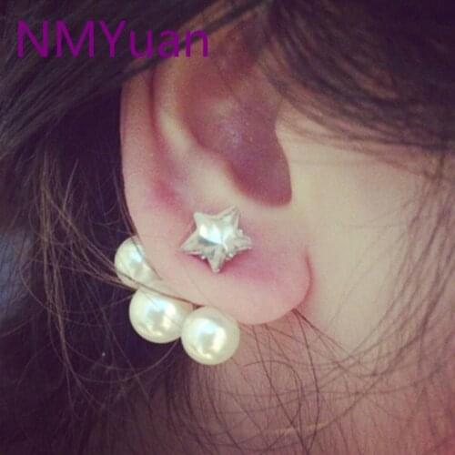Fashion personality exquisite five-pointed star feminine temperament simulation pearl earrings buckle Korean female earrings new