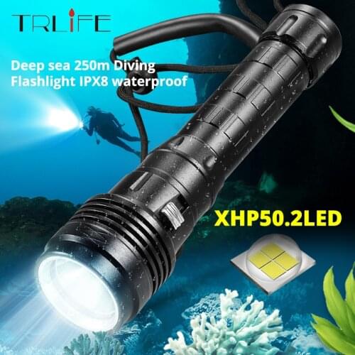 XHP50.2 Powerful LED Scuba Diving Flashlight Brightest 30W XHP50 Underwater 250M Torch IPX8 Waterproof 3T6 Dive Lamp Lantern