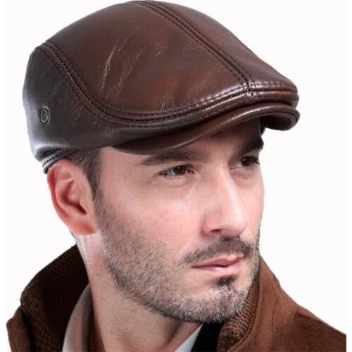 Mens outdoor leather hat winter Berets male warm Ear protection cap 100% genuine leather dad hat wholesale Leisure bone