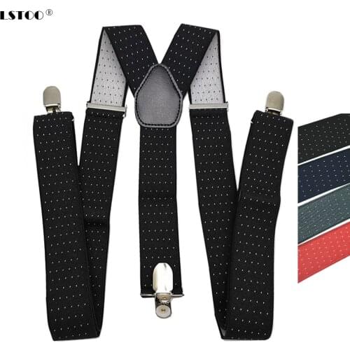 Men Dots Suspenders Large Size 3.5 Width Y-Back Suspender for Wedding Elastic Adjustable Braces 3 Clips On