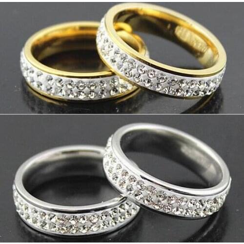 20pcs Stainless Steel 2 Rows Zircon CZ Ring Womens Mens Top Quality Wedding Ring Charm Jewelry Birthday Gift