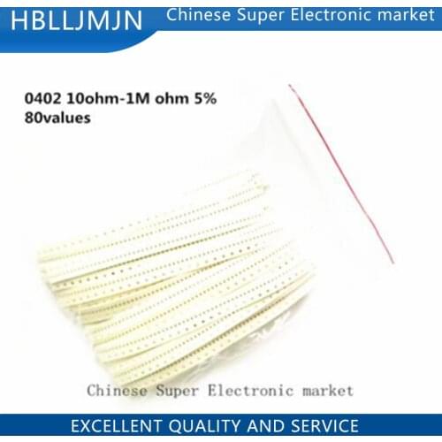 4000pcs 0402 SMD Resistor Kit Assorted Kit 10ohm-1M ohm 5% 80valuesX 50pcs=4000pcs Sample Kit