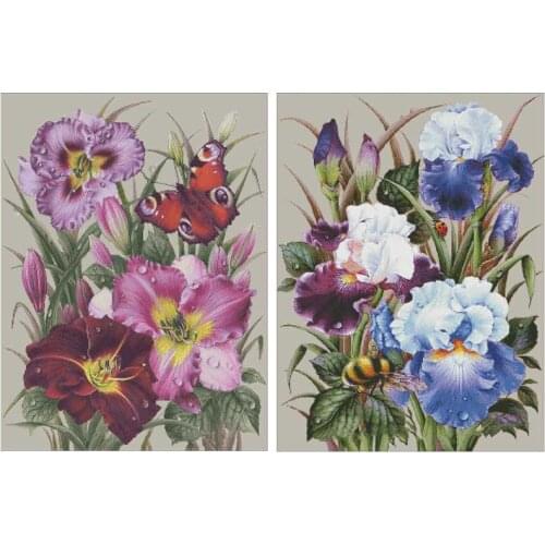 Iris and bumblebee butterfly patterns counted 14CT 18CT Cross Stitch Sets DIY Chinese Cross-stitch Kits Embroidery Needlework
