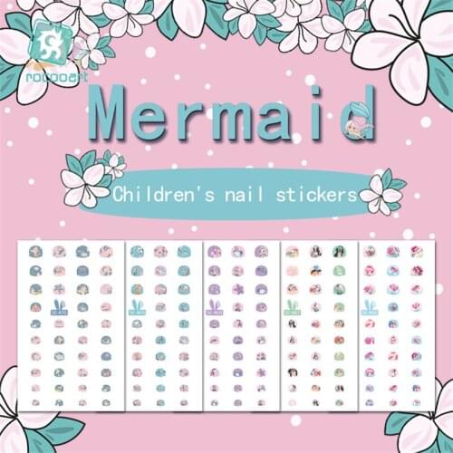Rocooart Mermaid Nail Stickers For Kids Cartoon Nail Art Decoration Nail Wraps Cute Elements Manicure Foil Nail Art Decal Child