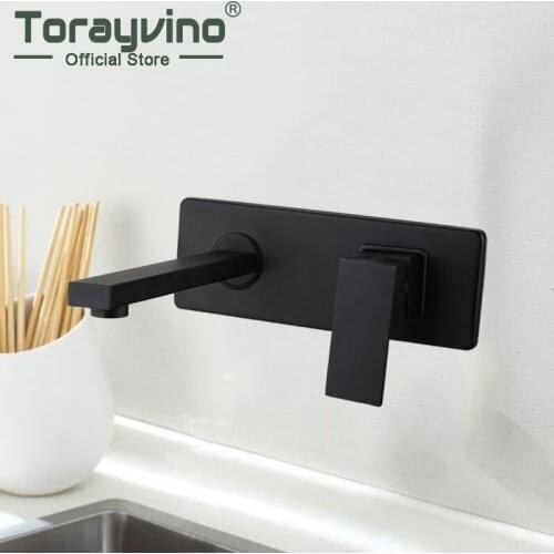 Wall mounted bathroom sink tap torneira de banheiro Brass black Water column one handle faucet double hose Cold & Hot Water taps