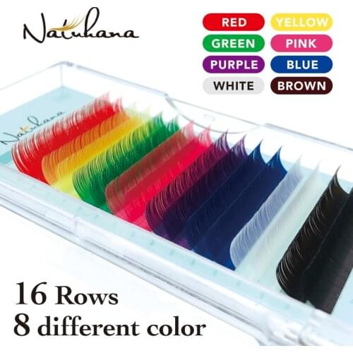 NATUHANA 16rows Mix Rainbow Color False Mink Eyelash Extension Faux Individual Eyelashes Makeup Colorful Cilia maquiagem cilios