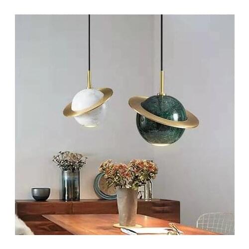 Nordic Novel Restaurant Chandelier Bedroom Bed Light Luxury Bar Marble Planet Small Droplight Art Iron Ring Lamp Island Light
