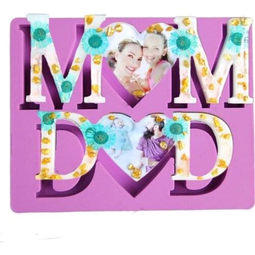 MOM DAD Letter Photo Frame Resin Casting Mold Fathers Day Mothers Day Silicone Resin Molds for Desk Table Room Decor