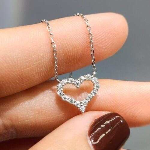 Classic 18K White Gold Brilliant Cut Pass Diamond Tester Micro D Color Moissanite Paved Heart Pendant Necklace Women Jewelry