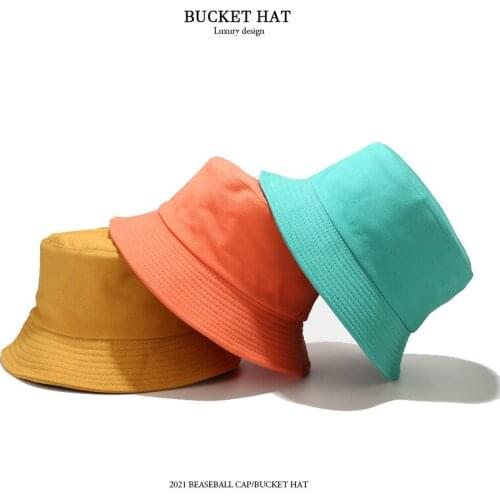 2021 New Womens Bucket Hat Pure Color Double-sided Panama Cap Fisherman Hat Outdoor Foldable Sun Protection Hat Simple