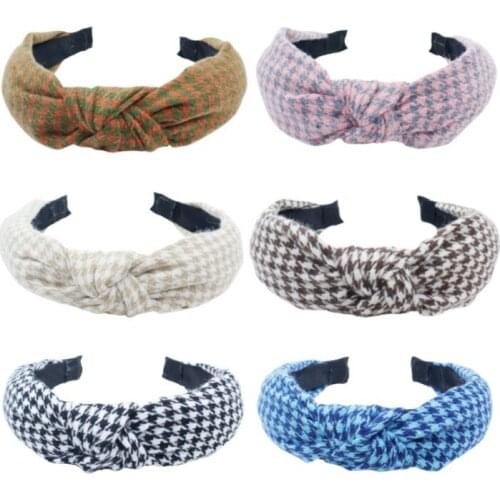 Retro Plaid Knotted Headband Hair Accessories Houndstooth Hair Bands for Women Lattice Hairband Knot Turban Girl Headwear