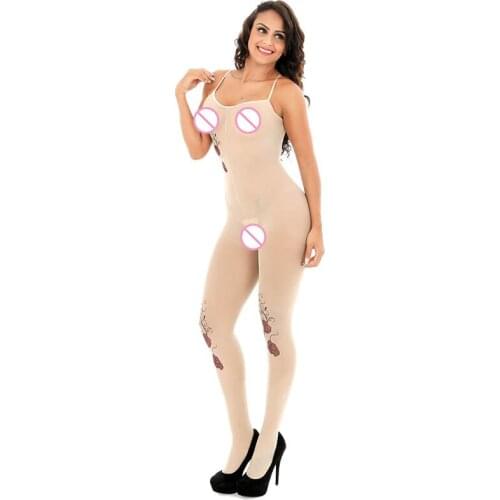 Sexy Women Bodystocking Rose Floral Bodysuit Fashion Mesh Stocking Erotic Lingerie Costume Perspective Body Suits