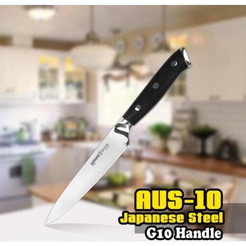 TUO CUTLERY Utility Knife - AUS-10 Japanese High Carbon Kitchen Knife with Ergonomic G10 Handle - 5'' (127mm)