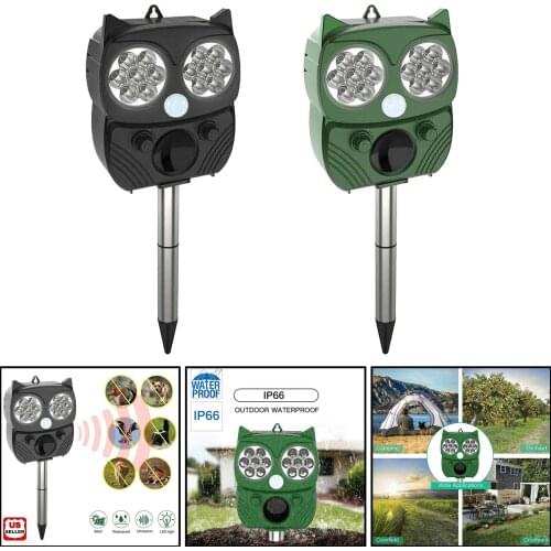 Outdoor Garden Solar Power Ultrasonic Animal Repeller IP66 Bird Dog Deer Rabbit Squirrel Raccoon Mice Protect Farm